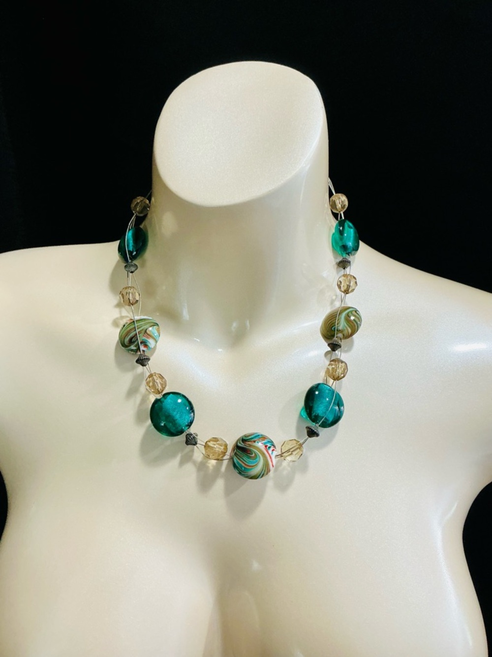 Multi-Strand Beaded Glass Wood Statement Necklace’s Multi Colored Southwestern - Picture 4 of 16
